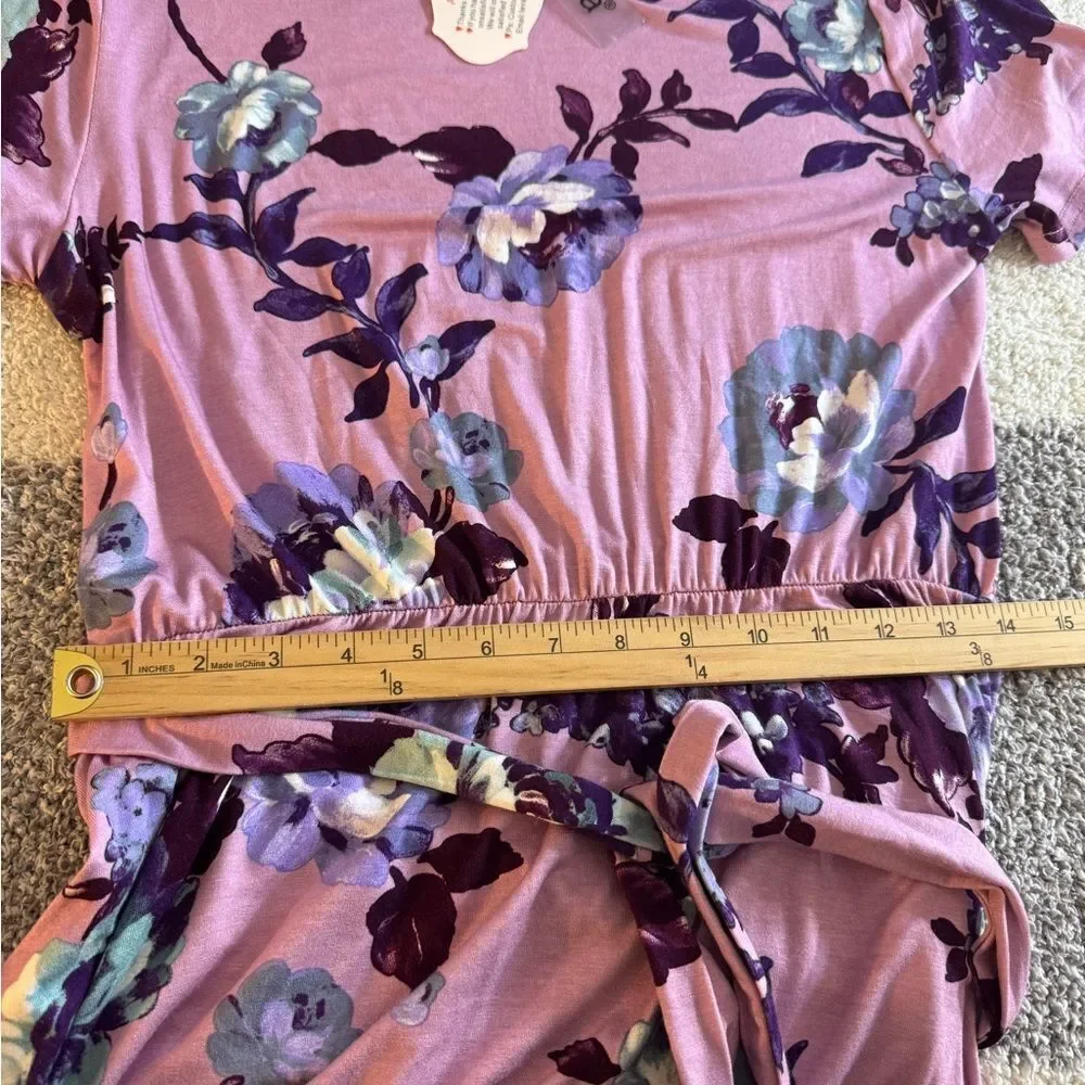 Levaca Dress Womens Size Large Floral belted Short Sleeve Maxi Summer casual New